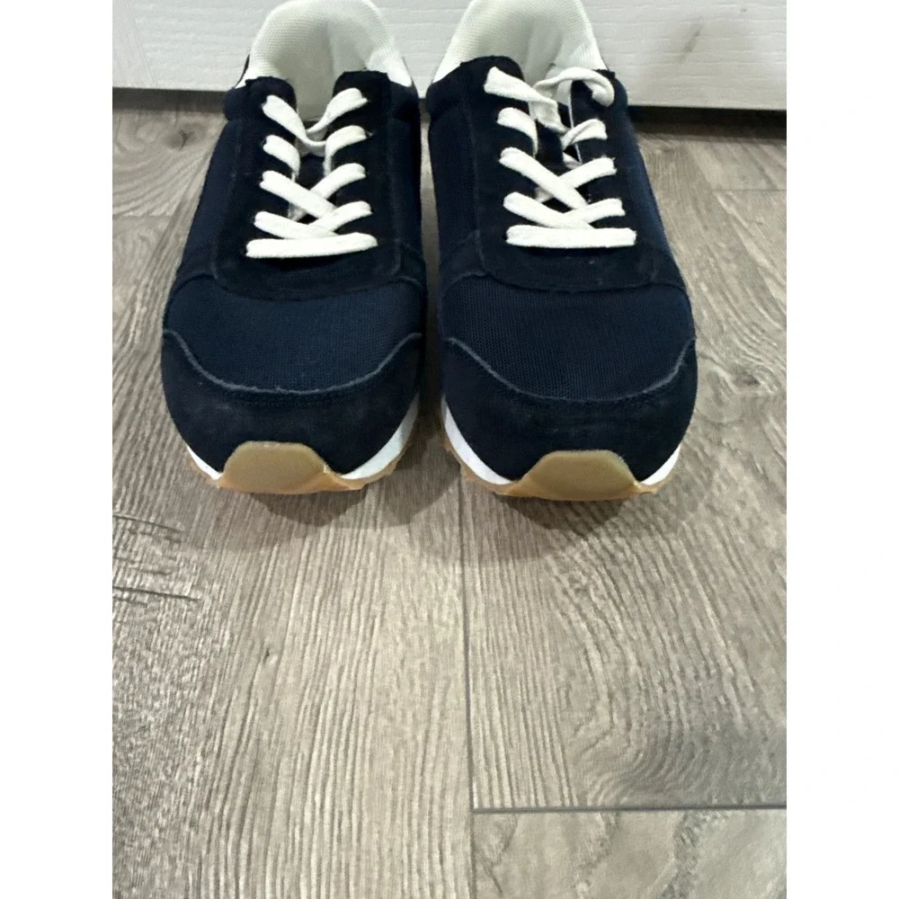 J.Crew Womens Navy‎ Blue Suede Mesh Trainers Sneakers Green Accents 7.5